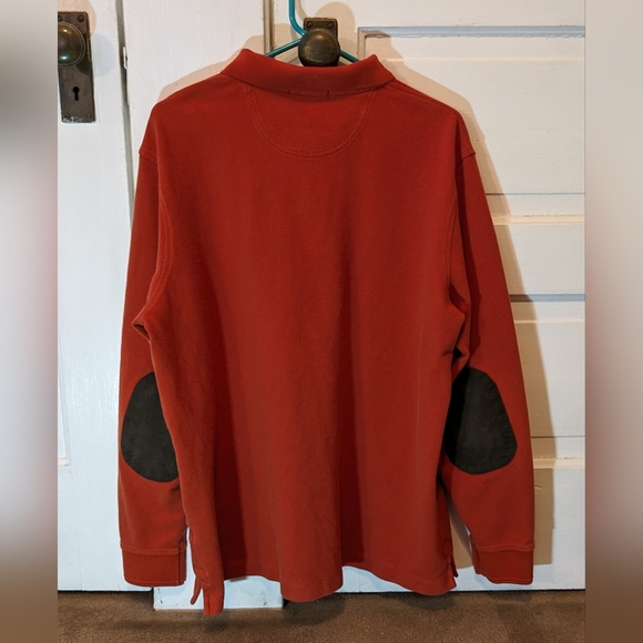 Lands' End Orange XLT (46-48) Long Sleeve Polo with Suede Elbow Patches - Picture 4 of 5